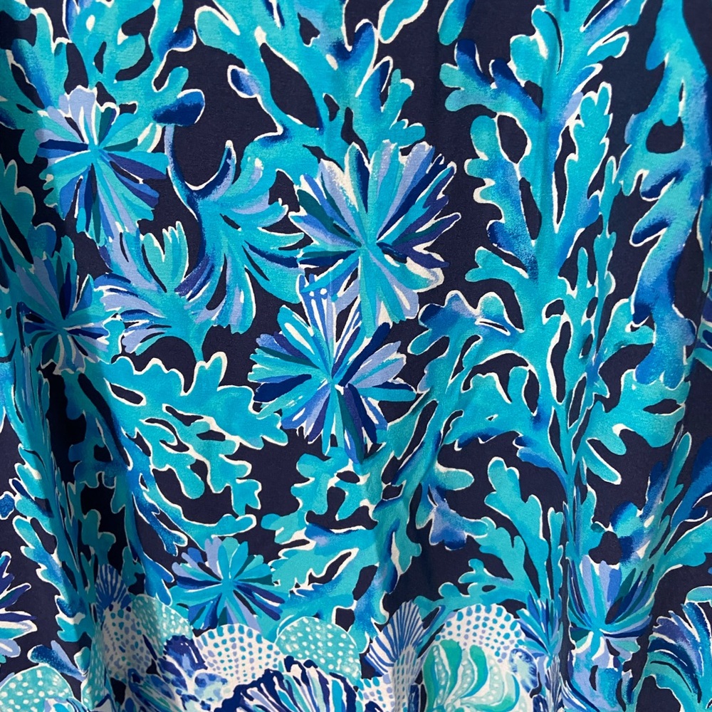 Lilly Pulitzer Navy Blue & Aqua Floral Sheath Dress Large - Picture 5 of 5